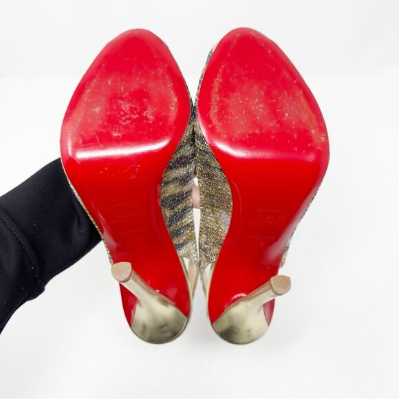 Christian Louboutin Gamma Talon 120 Glitter Slingback Heels 38.5 - Picture 3 of 12